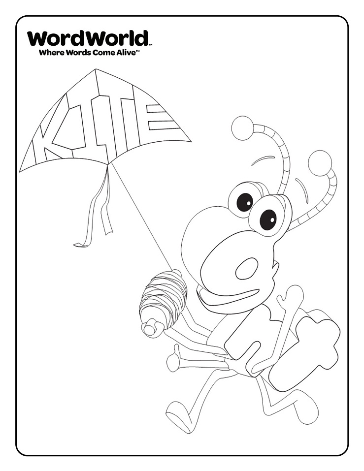 Ant Flying Kite Word World Coloring Pages