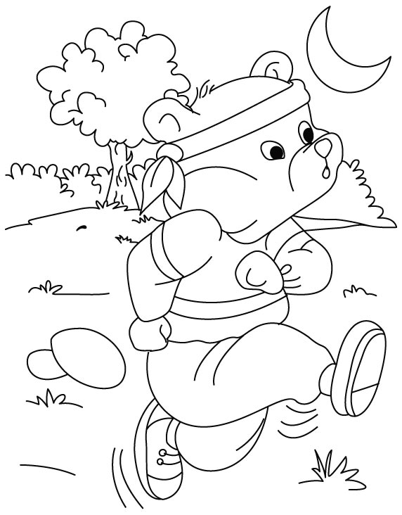 Bear Character Running Coloring Page