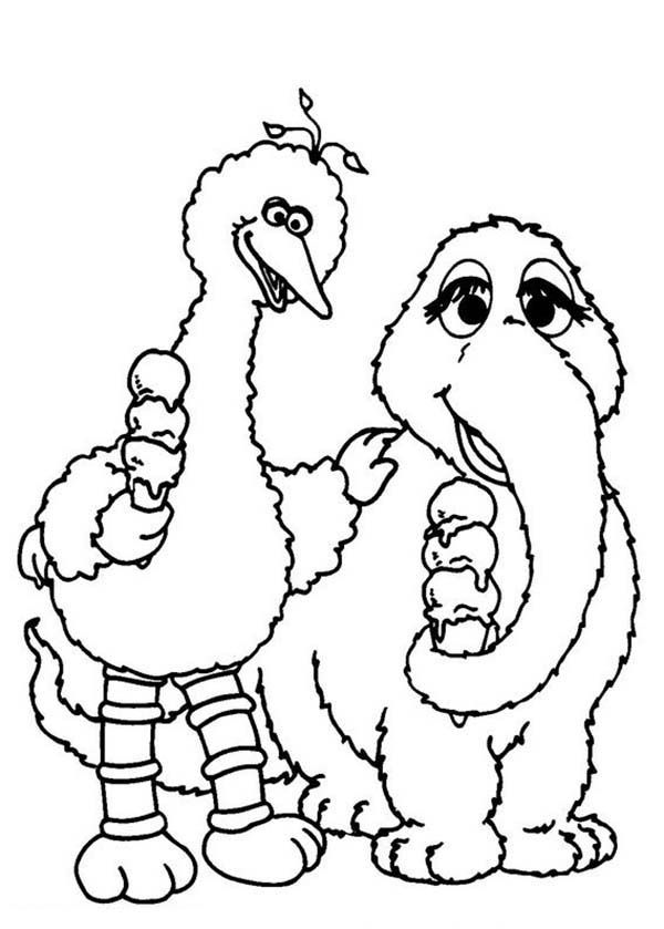 Big Bird And Snuffleupagus Coloring Page