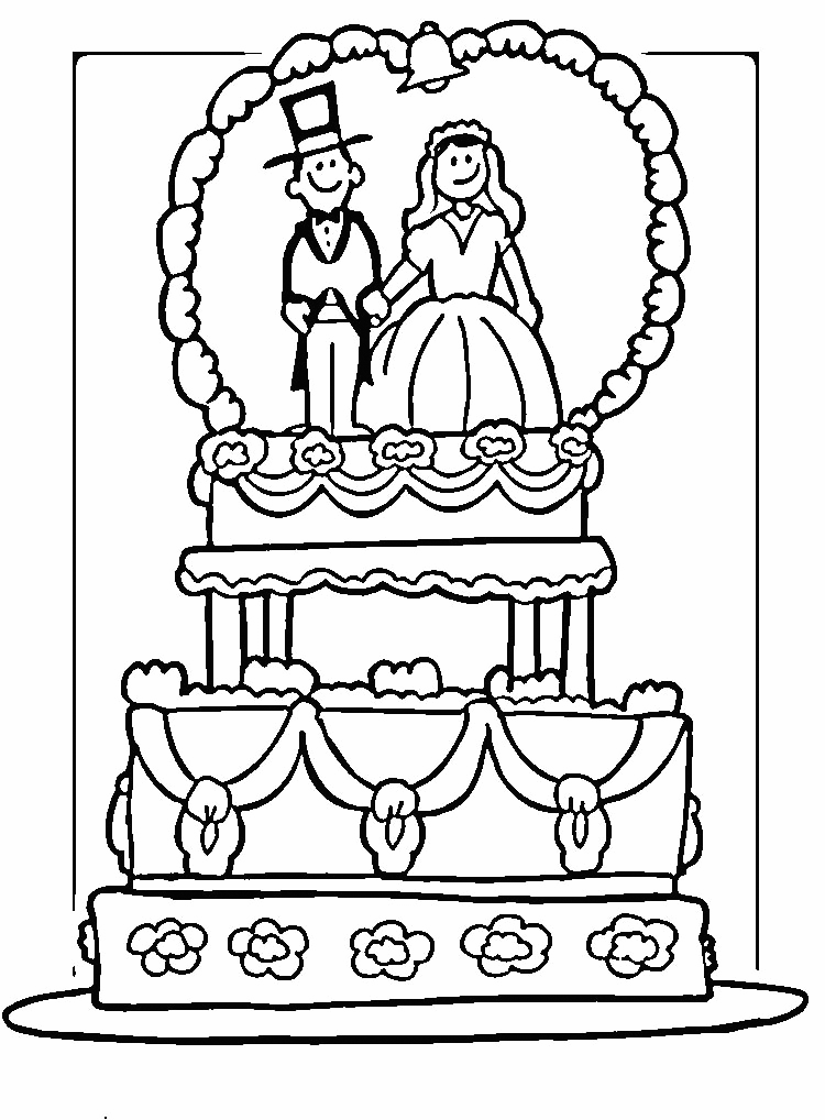 Bride And Groom On Wedding Cake Coloring Page