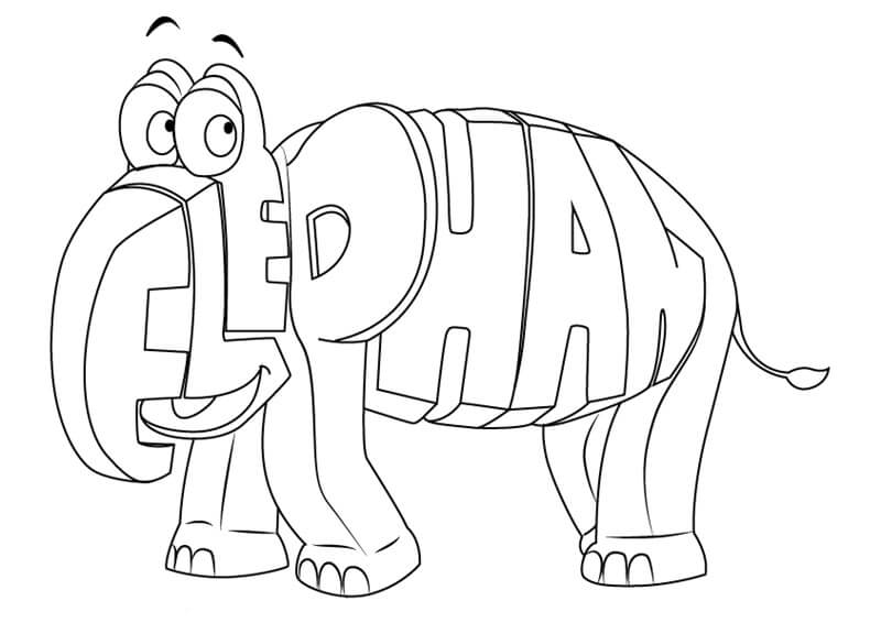 Elephant Word World Coloring Pages