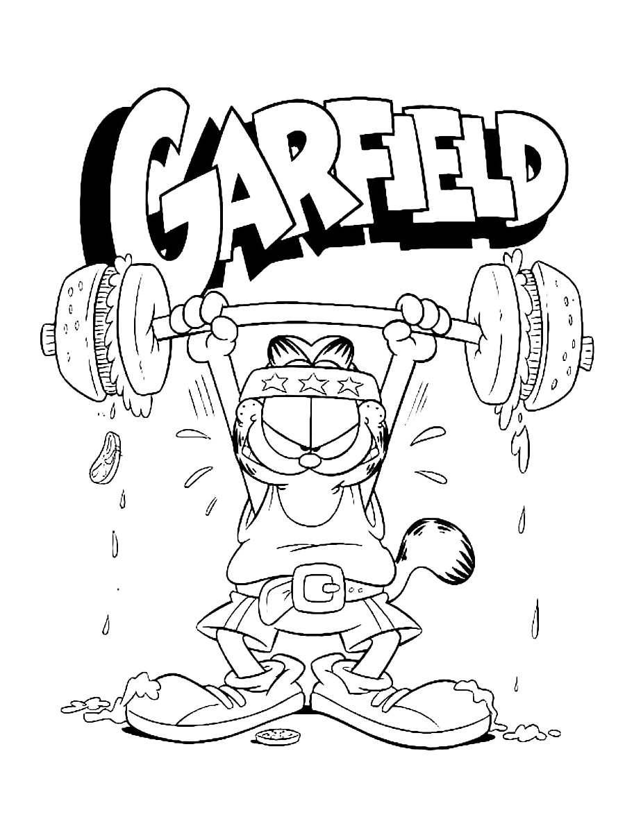 Garfield Lifting Weights Coloring Page