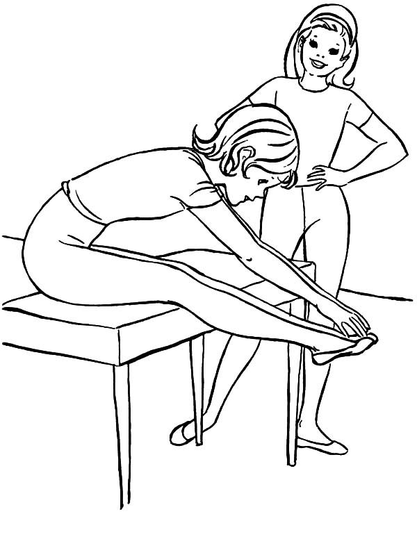 Girl Stretching Exercise Coloring Page