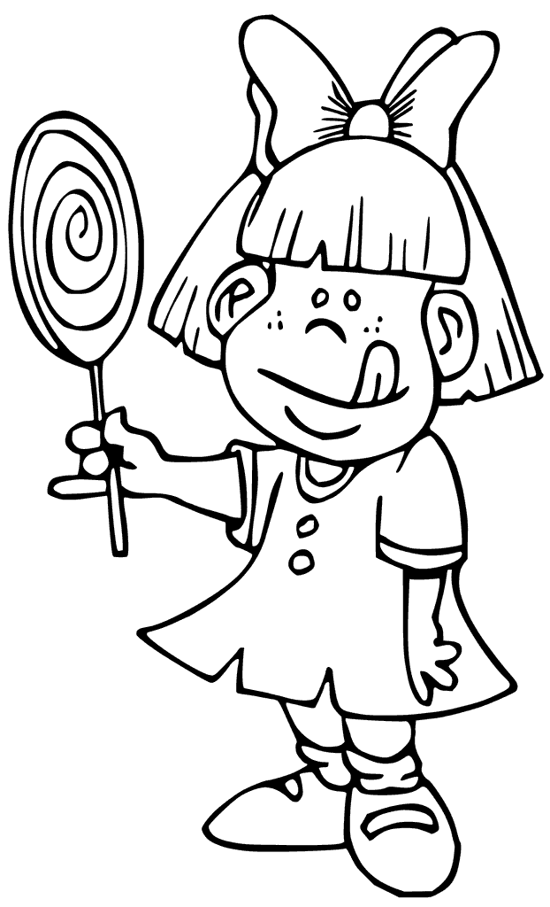 Girl With Lollipop Snack Coloring Page