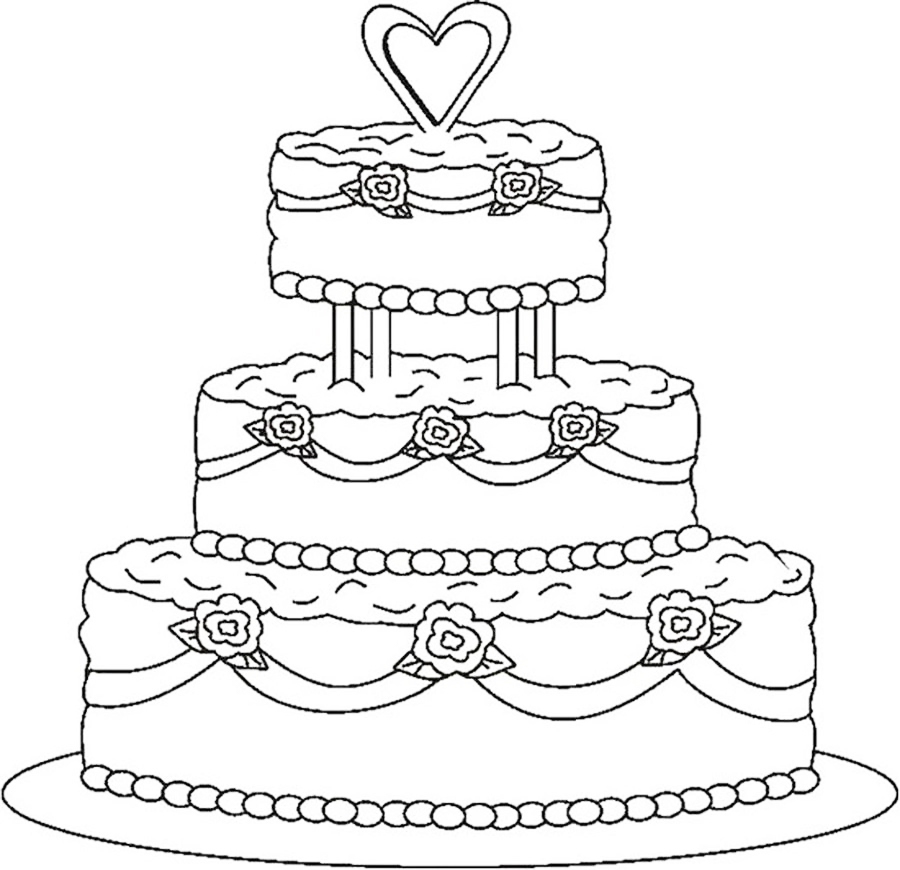 Hearts And Roses Wedding Cake Coloring Page
