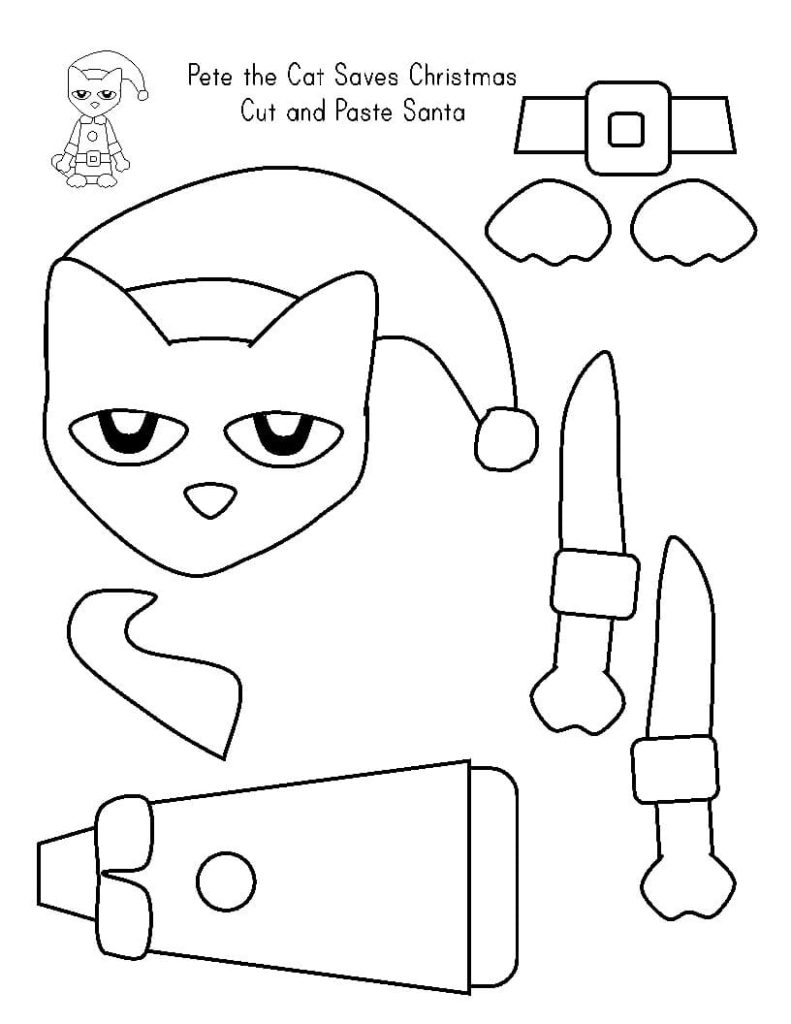 Pete The Cat Paper Santa Coloring Page