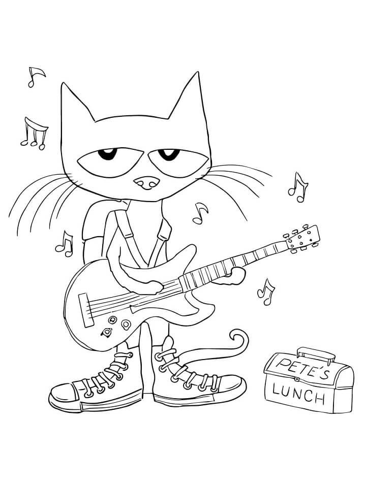 Pete The Cat Playing Guitar Coloring Page