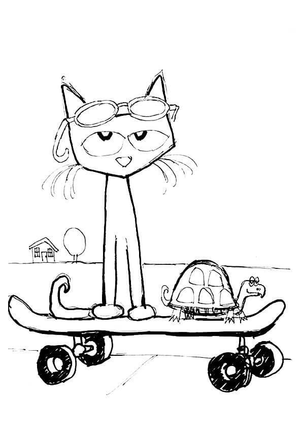 Pete The Cat On A Skateboard Coloring Page