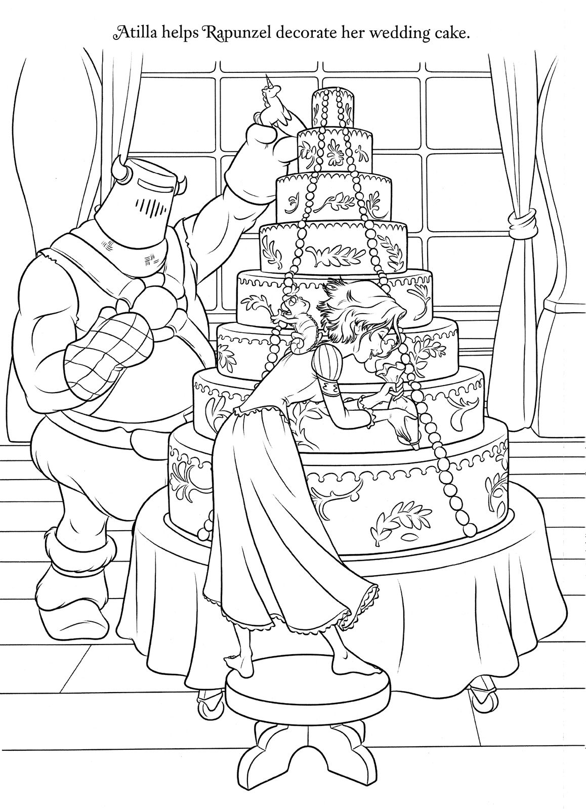 Rapunzel Decorates Wedding Cake Coloring Page