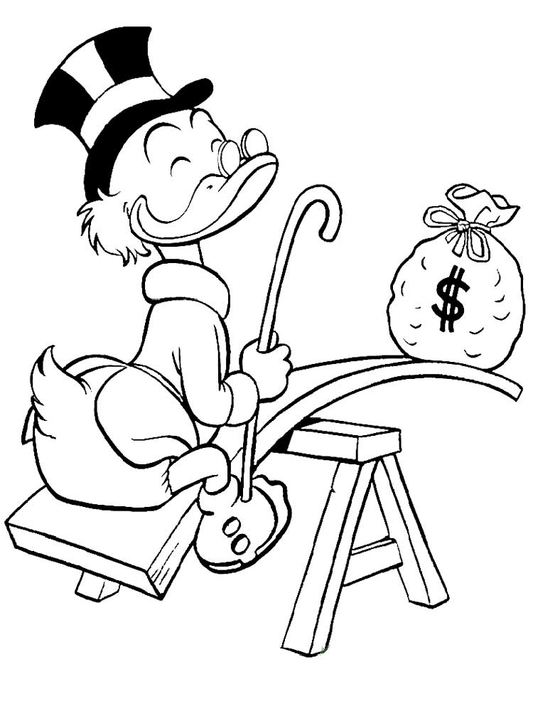 Scrooge And Bag Of Money Ducktales Coloring Page