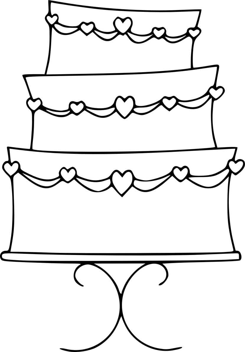 Simple Wedding Cakewith Hearts Coloring Page
