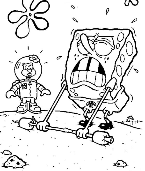 Spongebob Lifting Weights Coloring Page