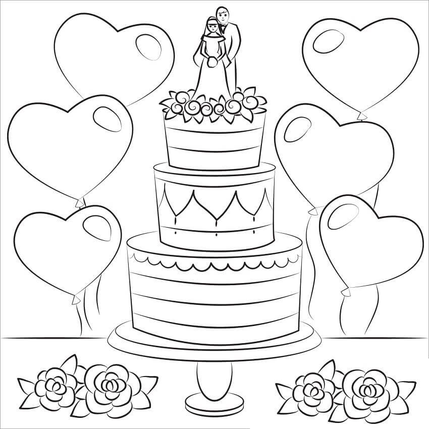 Wedding Cake With Hearts Coloring Page