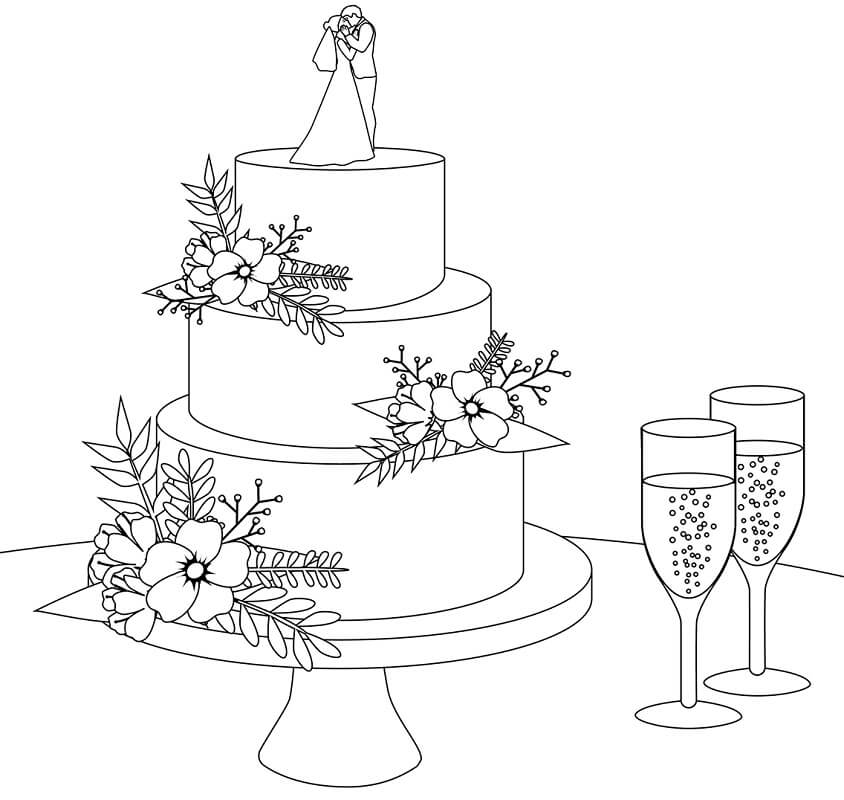 Wedding Cake And Champaign Coloring Page