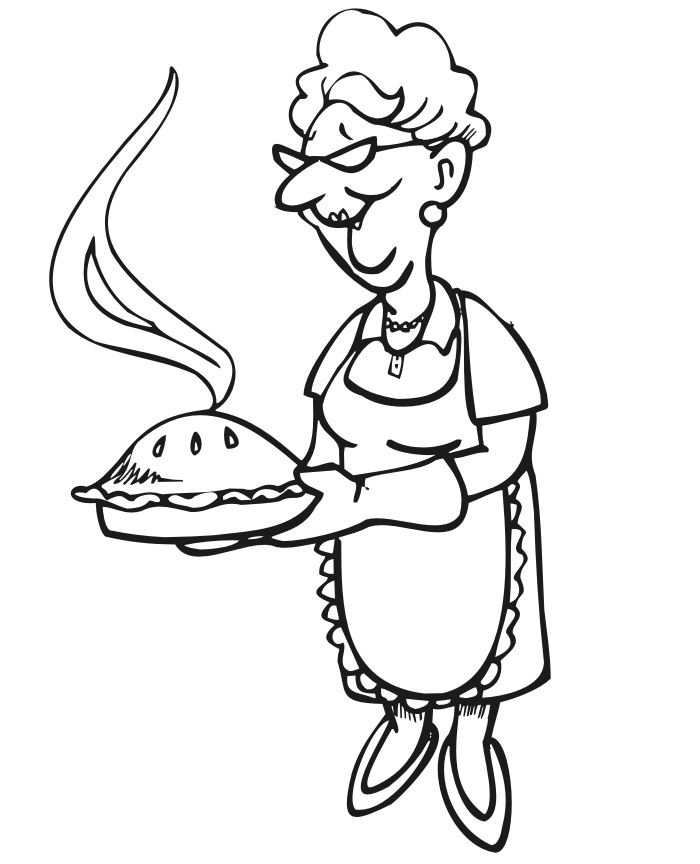 Woman Serving Apple Pie Coloring Page