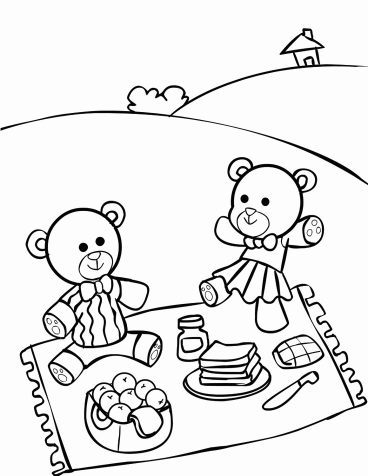 Bears On A Picnic Coloring Page