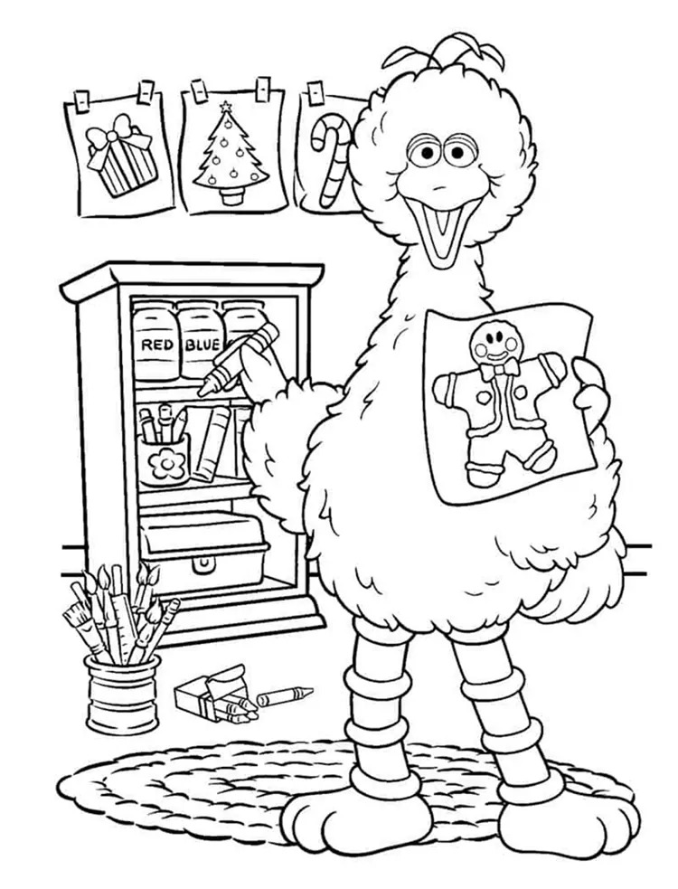 Big Bird Decorating Christmas Coloring Page