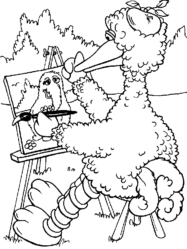 Big Bird Painting Snuffy Coloring Page