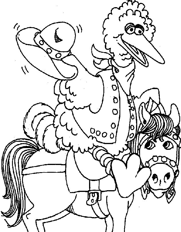 Big Bird Riding Horse Coloring Page