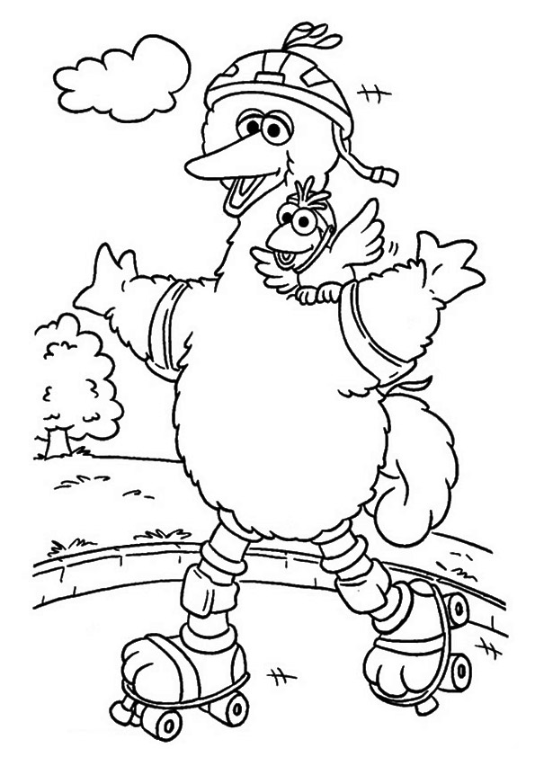 Big Bird Roller Skating Coloring Page