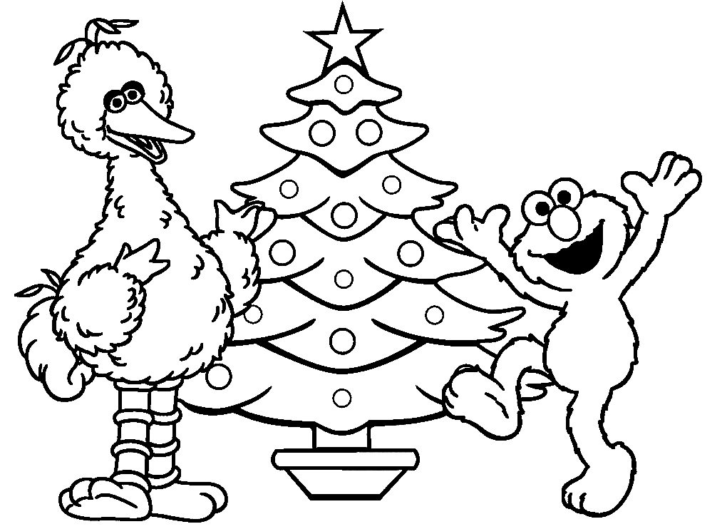 Big Bird And Elmo Christmas Coloring Page