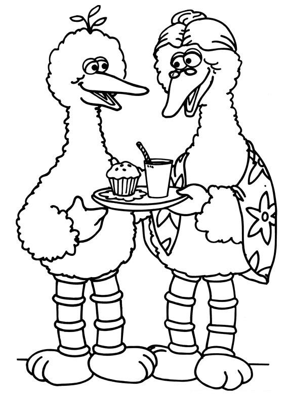 Big Bird And Granny Bird Coloring Page