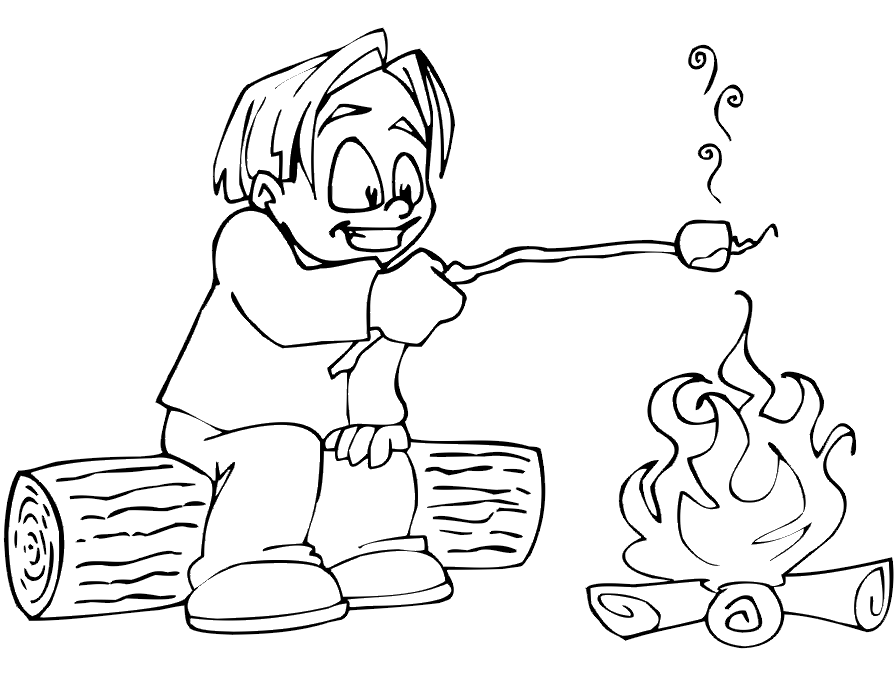 Boy Roasting Marshmallows Coloring Page