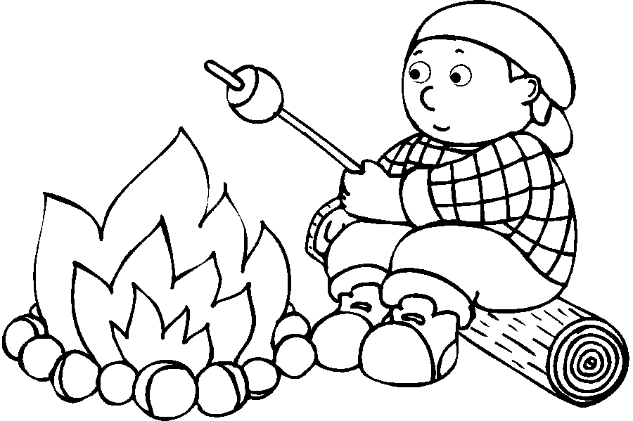 Boy Roasting Marshmallows On Campfire Coloring Page