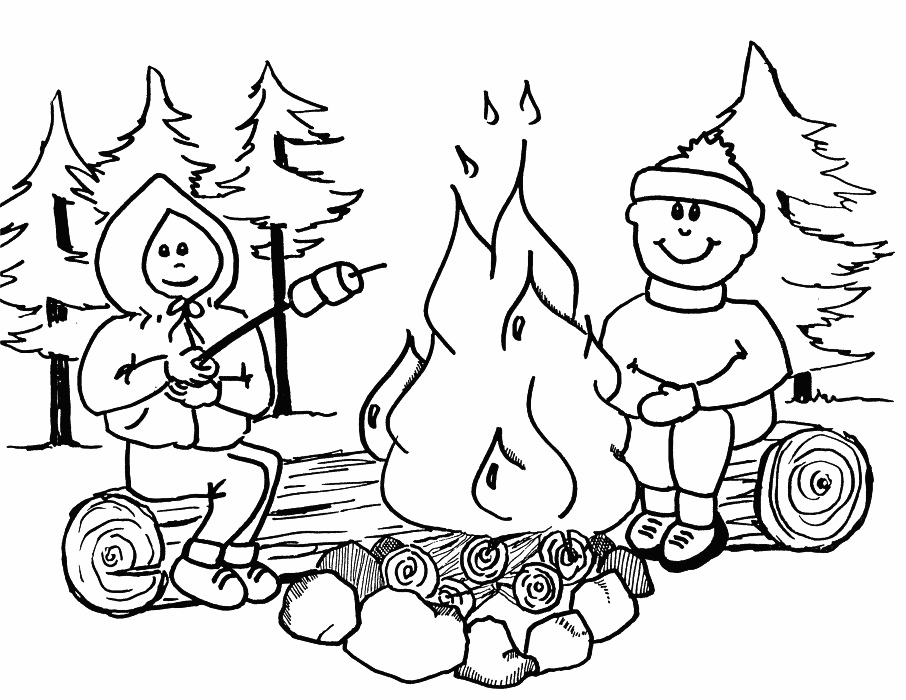 Campfire Marshmallow Roast Coloring Page