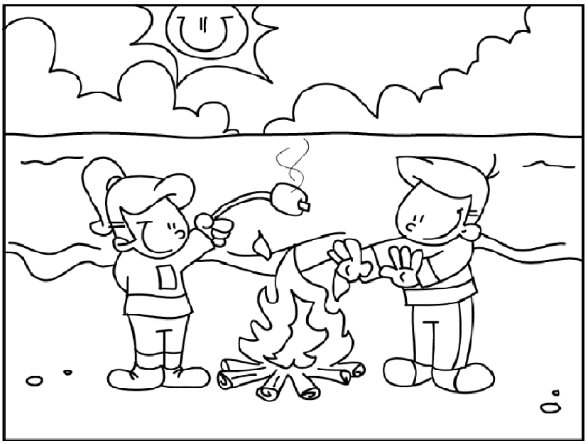 Campfire On The Beach Coloring Page
