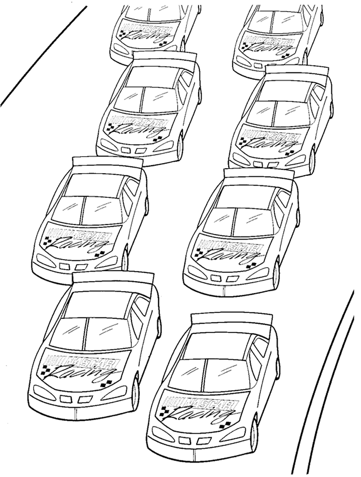 Cars Racing On Track Coloring Page