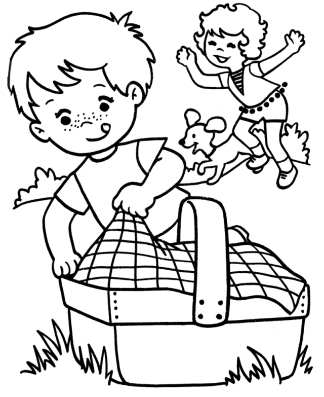 Children Having A Picnic Coloring Page