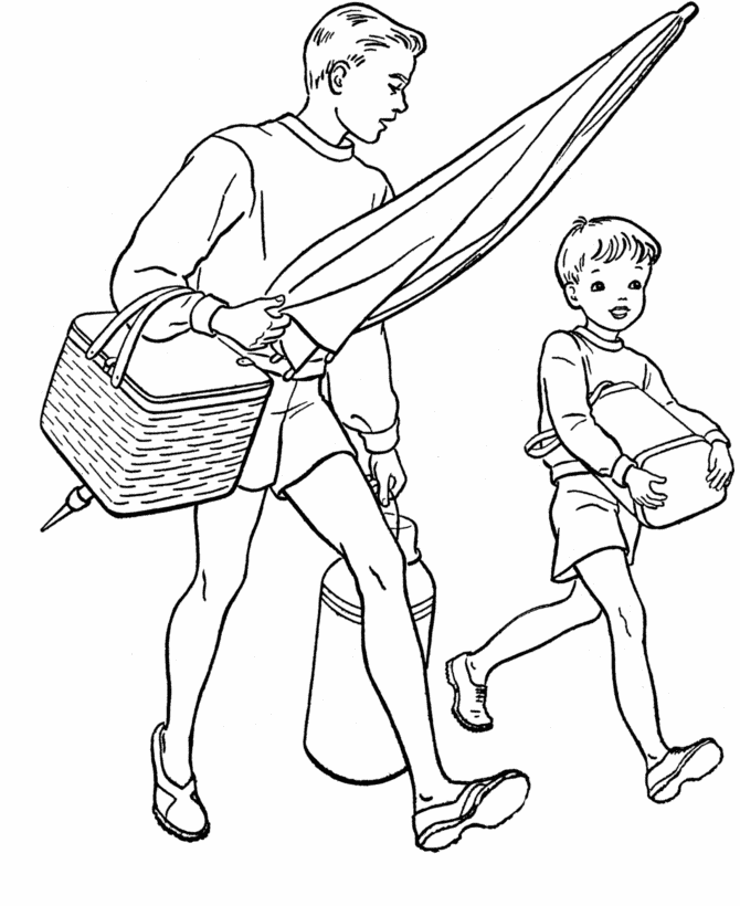 Dad And Son Going To Picnic Coloring Page