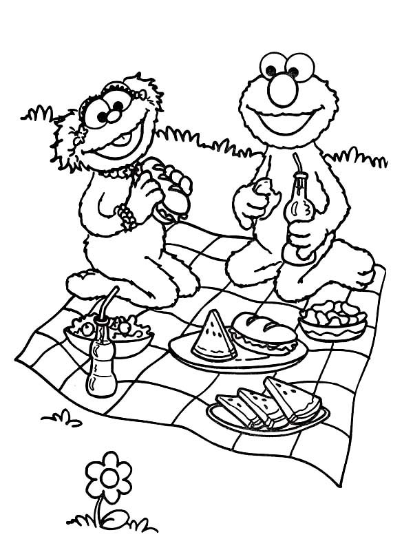 Elmo And Zoeys Picnic Coloring Page