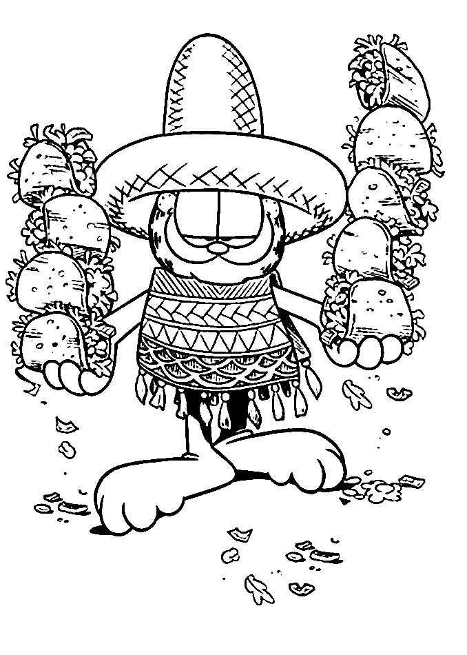 Garfield Loves Tacos Coloring Page