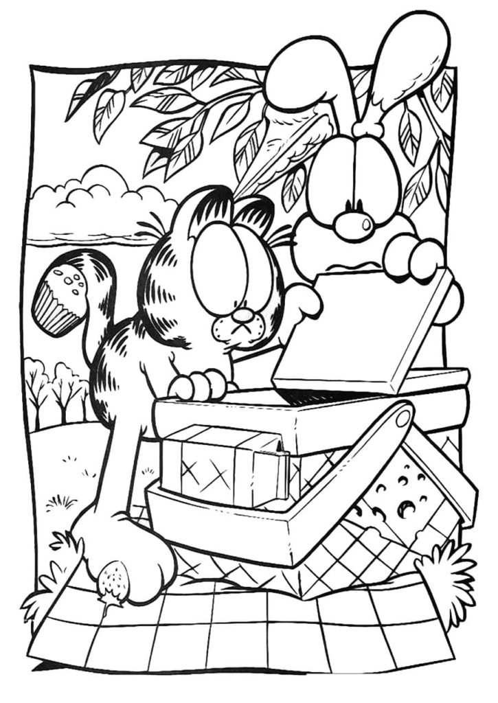 Garfield And Odie Picnic Coloring Page