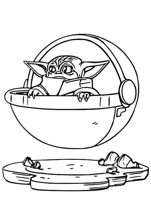 Grogu Floating Space Buggy Coloring Page