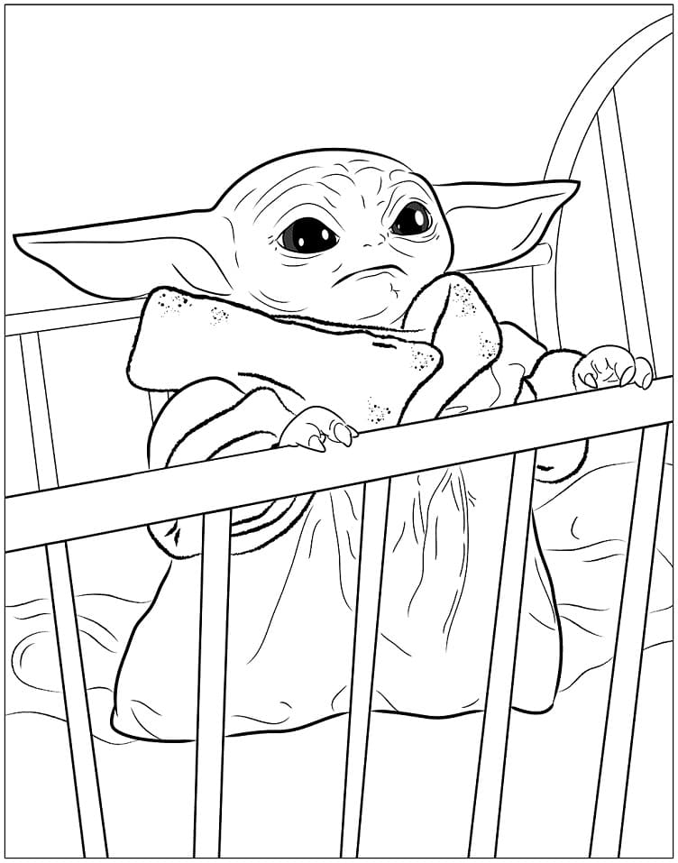 Grogu In A Crib Coloring Page