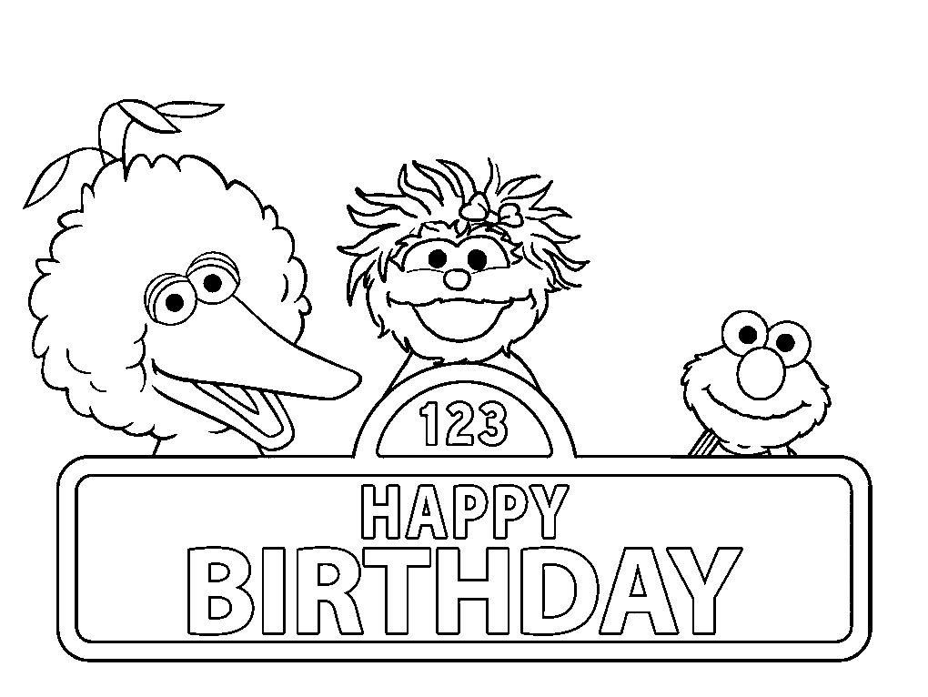 Happy Birthday On Sesame Street Coloring Page