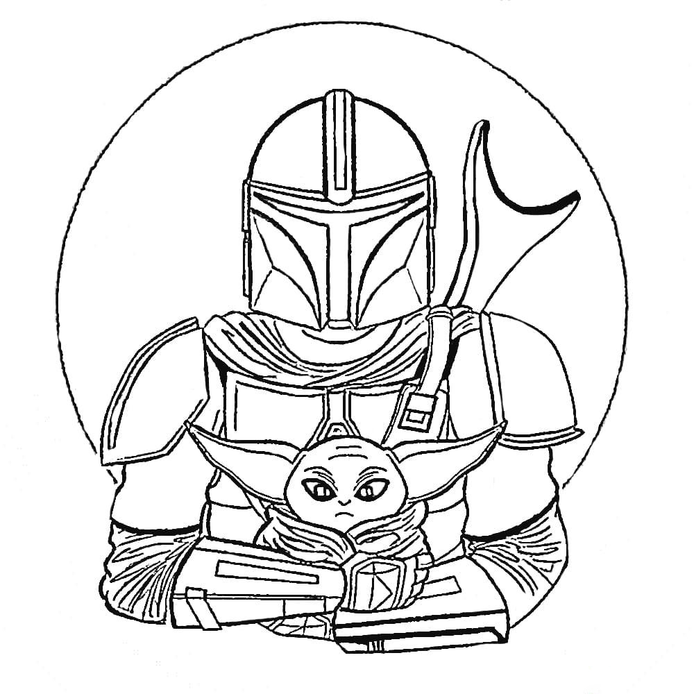 Mandalorian With Baby Yoda Coloring Page