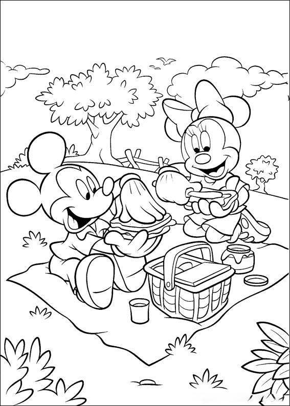 Mickey And Minnie Picnic Coloring Pages