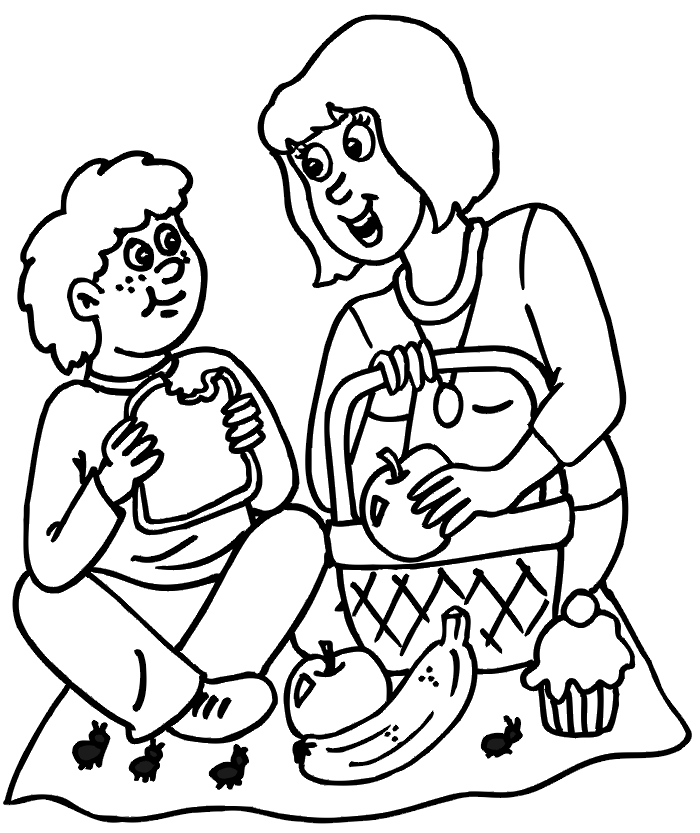 People Having A Picnic Coloring Page