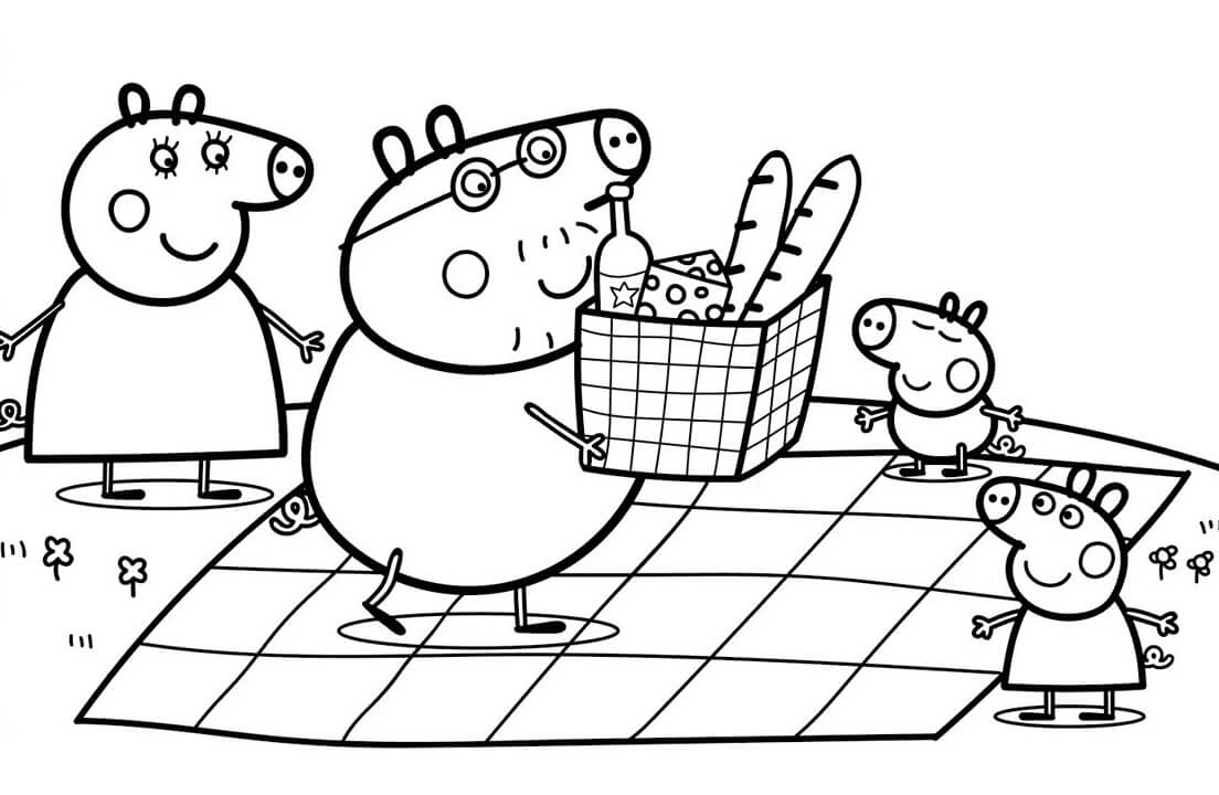 Peppas Family Picnic Coloring Page