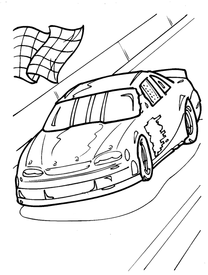 Race Car And Flag Coloring Page