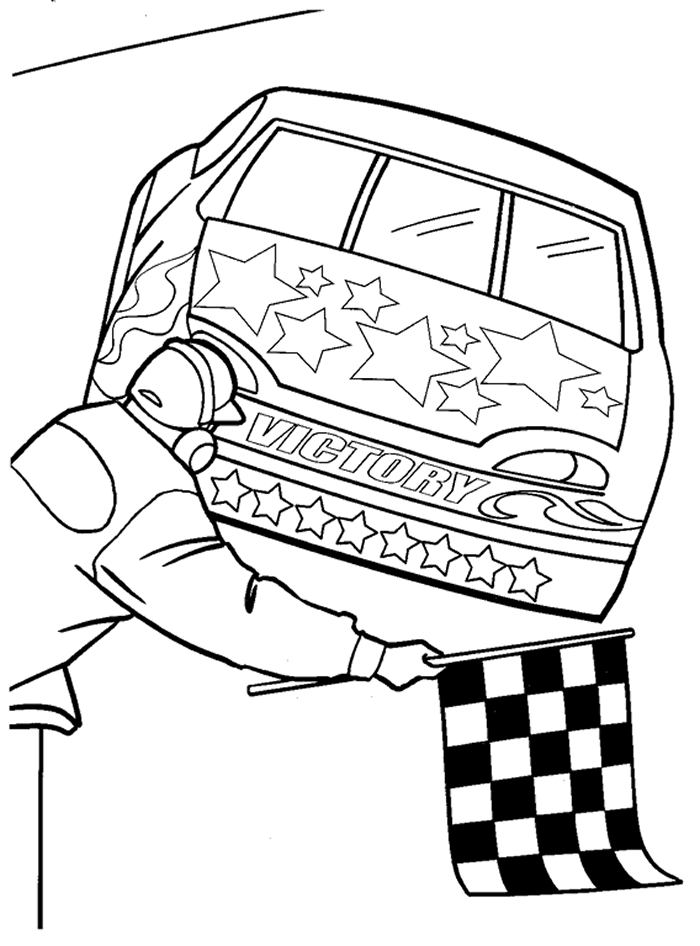 Race Car And Man With Flag Coloring Page