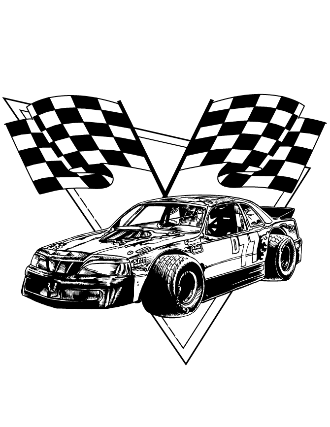 Race Car And Two Flags Coloring Page