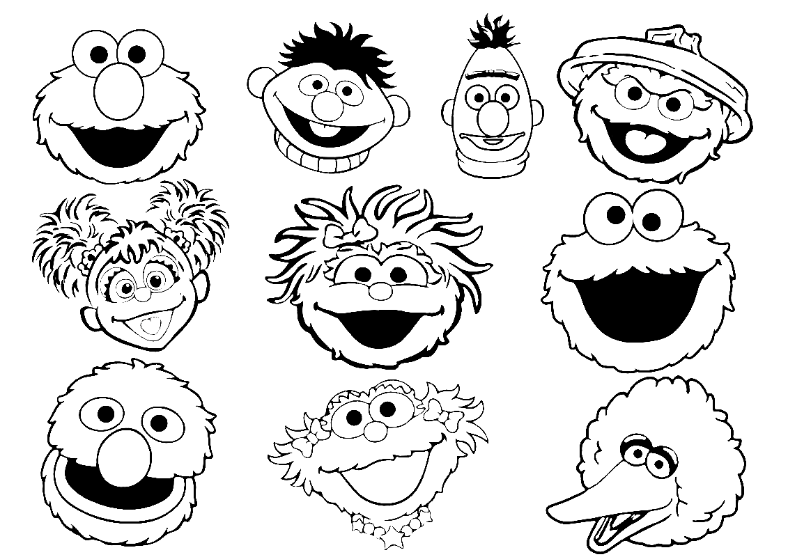 Sesame Steet Character Heads Coloring Page