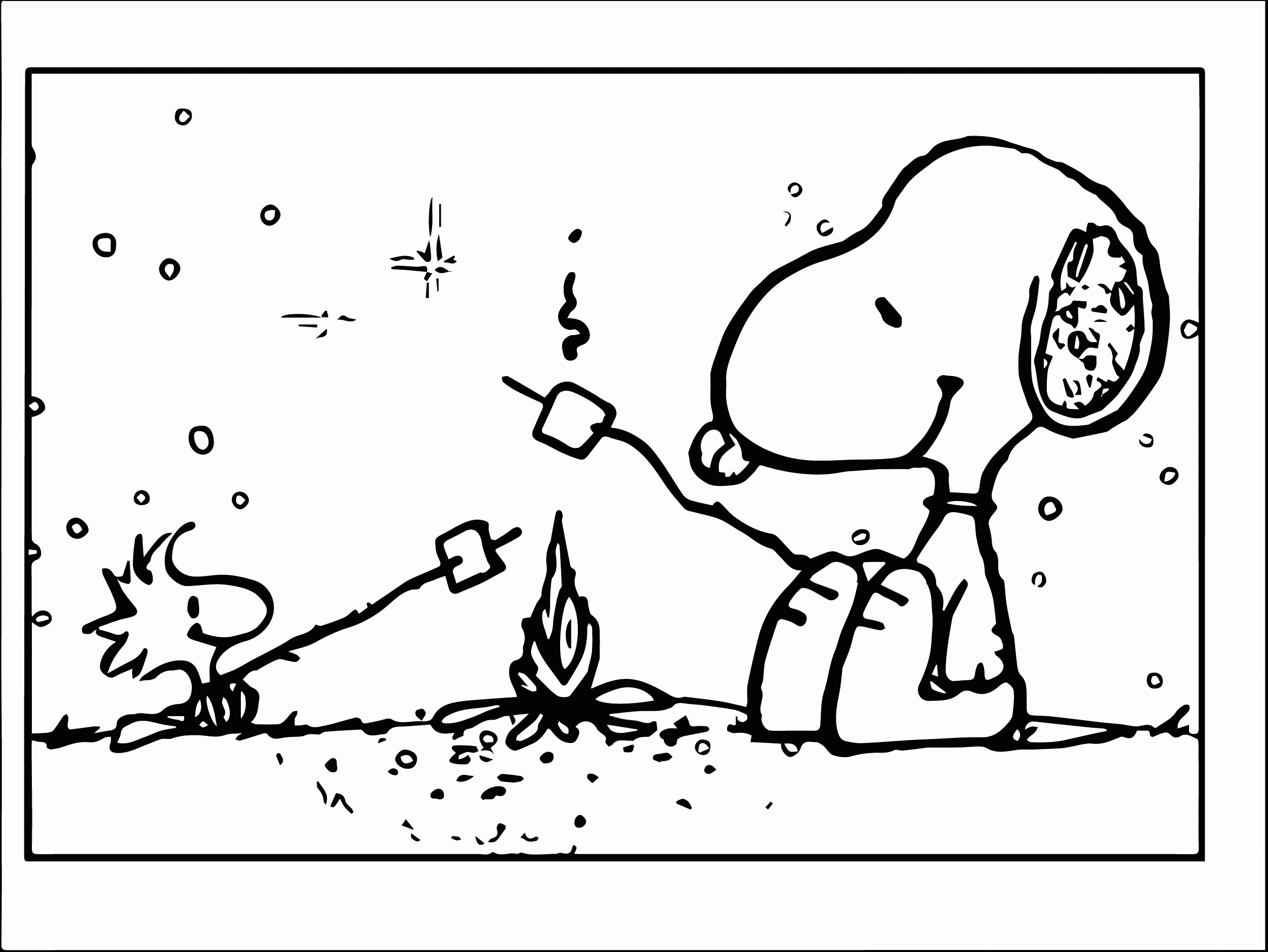 Snoopy And Woodstock Roasting Marshmallows Coloring Page