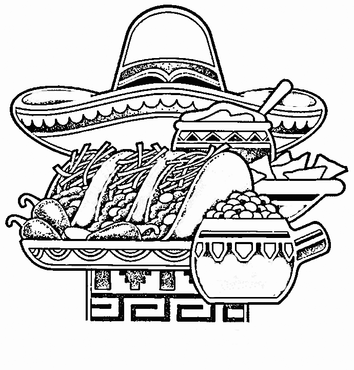 Tacos And Sombrero Coloring Page