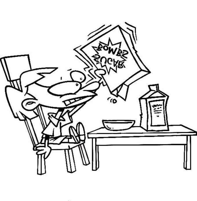Boy Eating Cereal With Milk Coloring Page